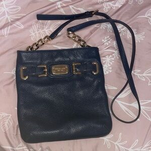 Michael Kors Dark Blue Hamilton  Crossbody Bag with Gold Accents